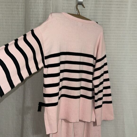 kate spade LβPink Black Stripe Crewneck Knit Long Sleeve Pant Lounge PJ Outfit - Picture 14 of 17
